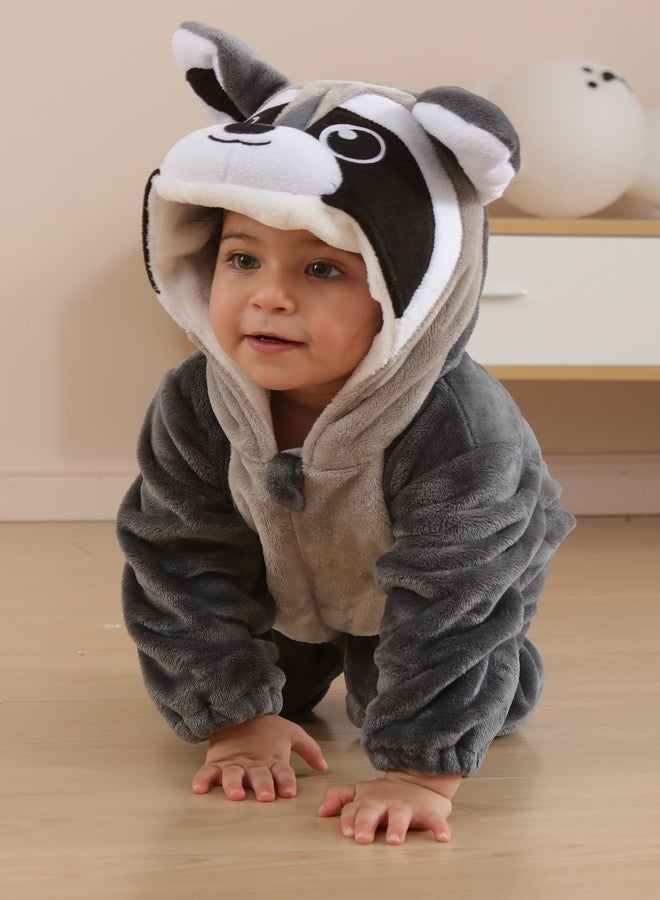 DarkCom Unisex Baby Animal Onesie Toddler Hooded Romper Halloween Cosplay Grey Raccoon Costumes Kids' Christmas Gifts 6-12 Months - Image 3